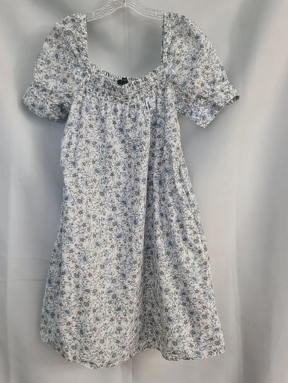 J Crew M Floral Vines Cotton Poplin Smocked Neck Cuffed Puff Sleeves Shift Dress